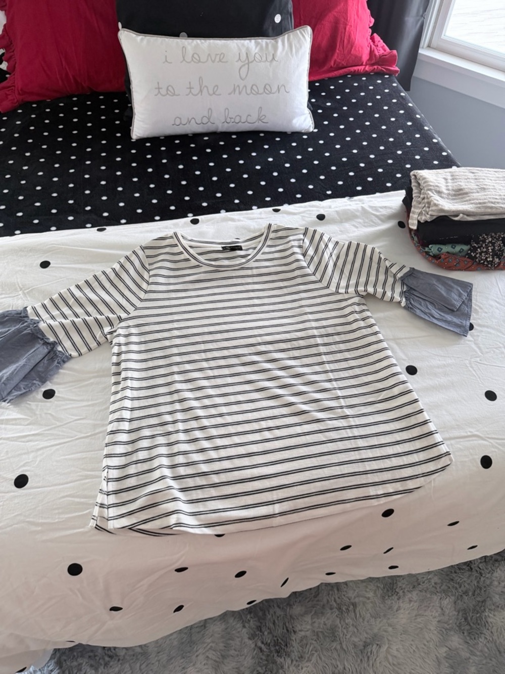 Lane Bryant White and Black Striped Crew Neck Top